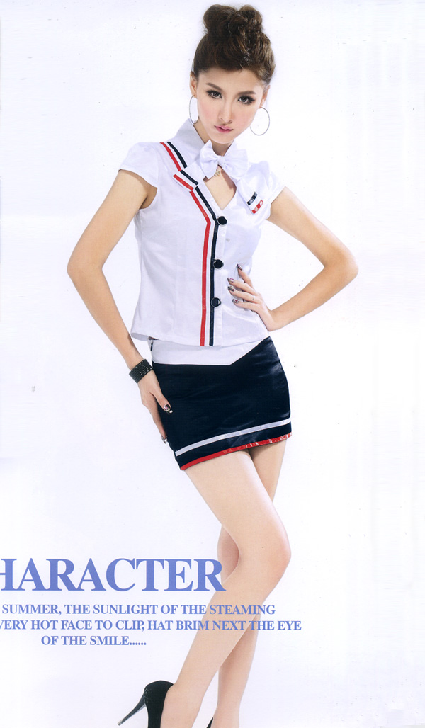 ชุดแอร์โฮสเตสสาว สีขาว คอโบว์ (AH21) ชุดแอร์โฮสเตสสาว สีขาว คอโบว์ (AH21)